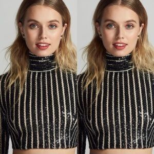 JOVONNA Sequin Striped Turtleneck NOT CROPPED